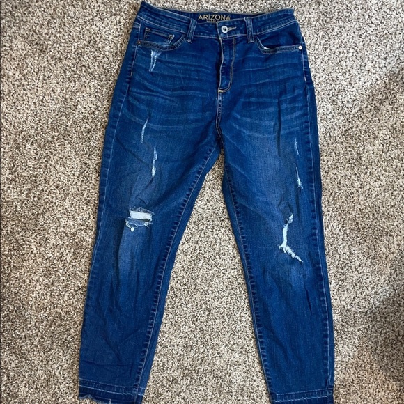 Arizona Jean Company Denim - Arizona Jean Company Dark Blue Distressed Boyfriend Jeans